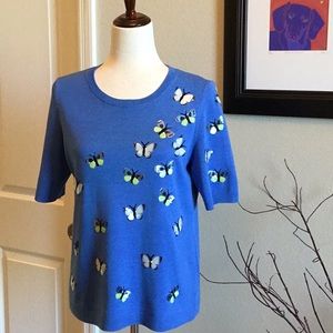 Butterfly embellished short sleeve sweater